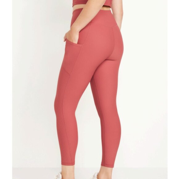 Old Navy Active Pink Ribbed PowerSoft High Rise Go Dry 7/8 Leggings Size Large - Picture 1 of 8